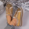 thumbnail image 3 of Rokment Sparkly Rhinestones Fuzzy Platform Fashion Sneakers for Women with Fleece Lined Winter Warm Glitter Snow Ankle Boots Flats Low Top Tennis Shoes Brown Size 6, 3 of 8