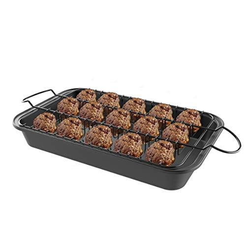 Classic Cuisine Meatball Pan2In1 Roaster with Removable Wire Rack Insert to Drain Fat and