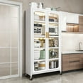 thumbnail image 2 of S-HOME 65 Inch Kitchen Pantry Storage Cabinet, White Metal Display Storage Cabinet with Wheels, Adjustable Shelves for Home, 2 of 8