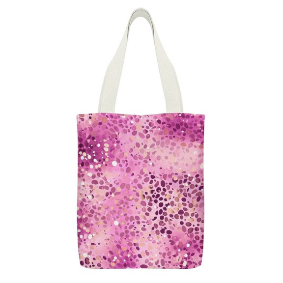 Canvas Tote 12.6 X 15in With Inner Pocket Double-Sided Printing For Daily Travel Shopping Leopard Gradient Glitter Decoration Sequins