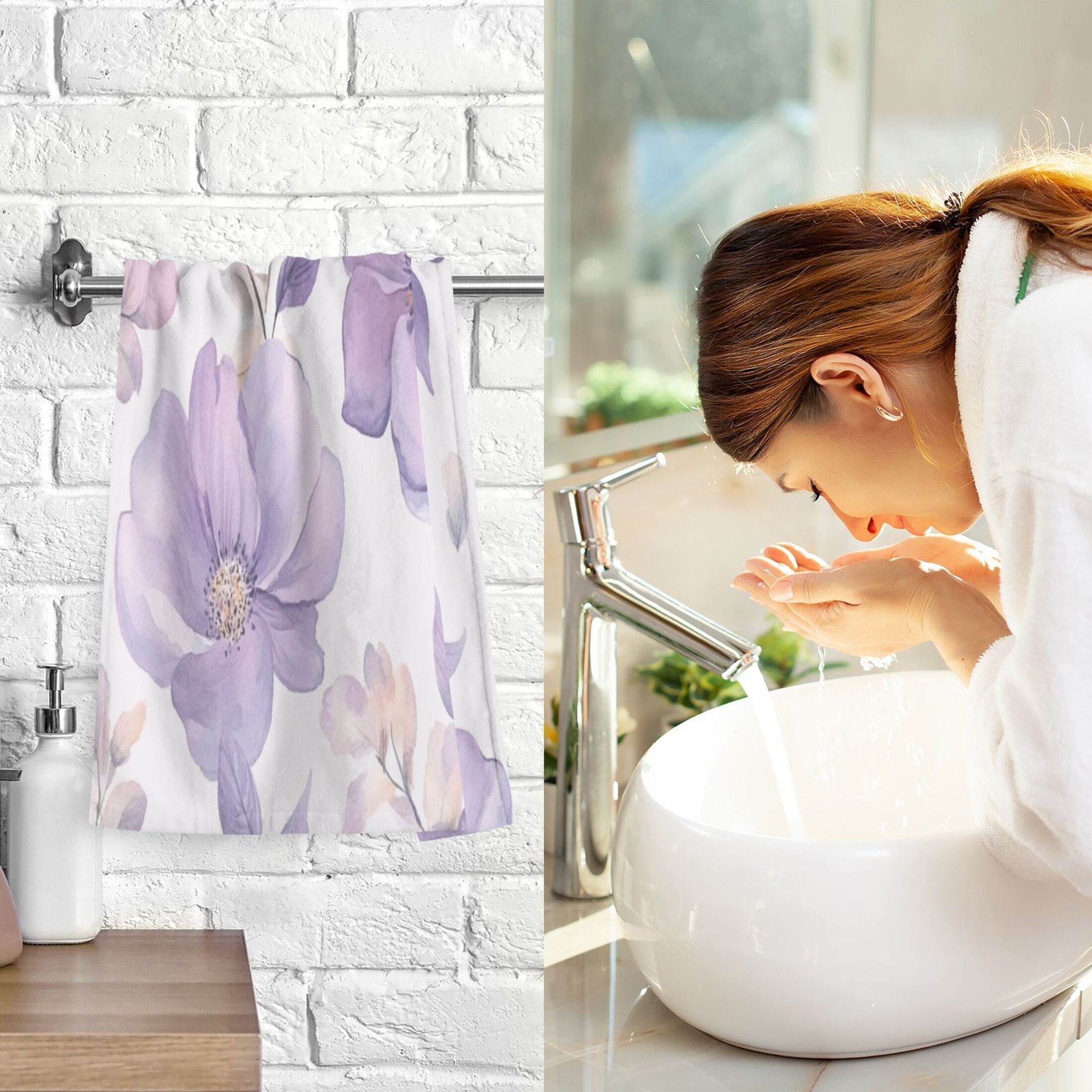 Cotton Towel Two-Piece 16x28 Inch One Sizex2 Face Towel Set Towel Set Cotton Hand Bath Towel Bathroom Beach Vibrant Lavender Flowers