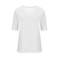 thumbnail image 4 of Blmnix Summer Womens Tops Trendy White Elbow-Length V-Neck Solid Loose Basic Blouse Casual Blouses, 4 of 6