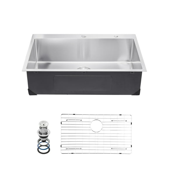 KFFKFF 33 inch Kitchen Sink Workstation, 304 Stainless Steel Top Mount Sinks, Drop-In Single Bowl Farmhouse Basin with Accessories, Household Dishwasher Sinks for RV, Prep Kitchen, Laundry Room, Bar