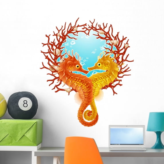 Seahorse Love Frame Wall Decal by Wallmonkeys Peel and Stick Graphic (36 in H x 31 in W) WM350708