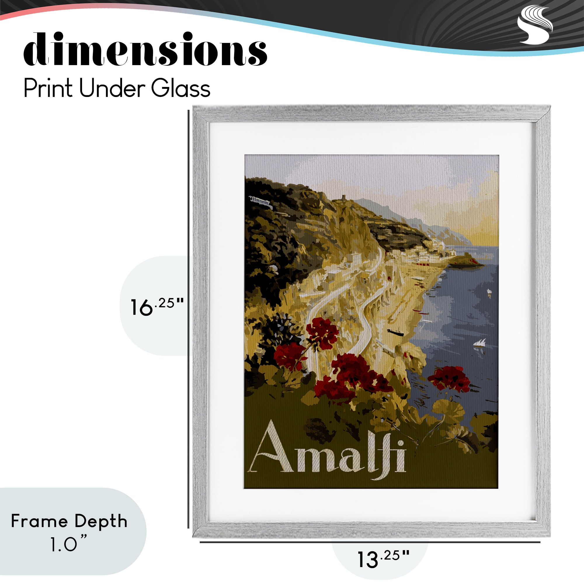 Stupell Industries Picturesque Amalfi Coast Gray Framed Print Under Glass, design by Lil' Rue