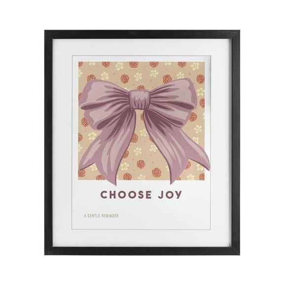 Stupell Industries Choose Joy Bow with Florals Black Framed Print Under Glass, design by Courtney Haley, 16 x 13