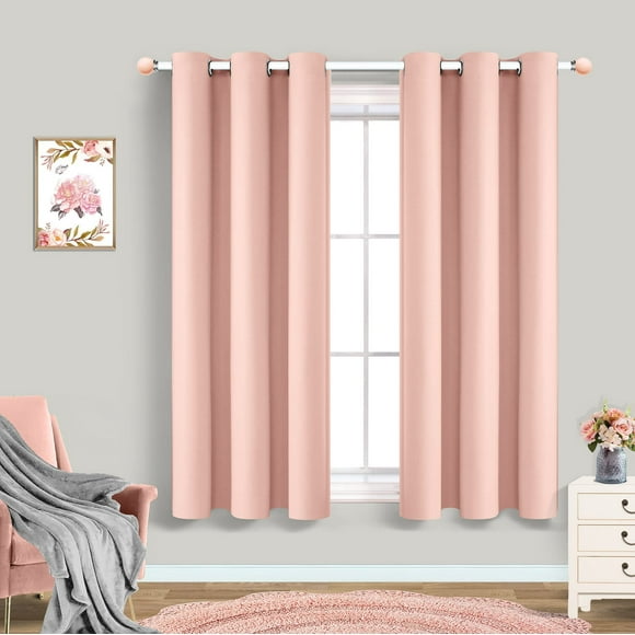 Mrs.Naturall Bedroom Short Curtains 45 Inch Length for Girls Kids Room Thermal Insulated Grommet Blush Pink Blackout Curtains for Baby Nursery Kitchen Bathroom Small Window Drapes 34x45 Inches Long