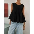 thumbnail image 2 of Womens Summer Pleated Peplum Sleeveless Blouse Tank Tops Round Neck Y2K Babydoll Blouse Shirt Black XL, 2 of 7