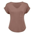 thumbnail image 4 of Women's Pocket V-Neck Tee - Summer Basic Casual T-Shirt, Loose Fit Comfortable Solid Color Top | Yubnlvae (Brown | XXL), 4 of 9