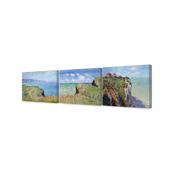 DECORARTS - Série The Cliff Walk (Triptyque), Reproduction Artistique de Claude Monet. Impressions sur Toile Giclée Art Mural pour Déco Maison 20x16, 3 Pcs/ensemble