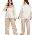 thumbnail image 4 of Plus Size Pajama Set for Women Silk Satin Pajamas Long Sleeve Sleepwear Button Down PJs Soft Pj Set with Chest Pocket,  Champagne 3XL, 4 of 8