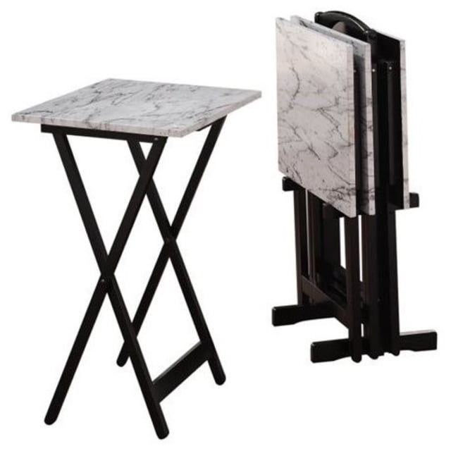 Pemberly Row Faux Marble Tray Set in White and Black (Set of 4)