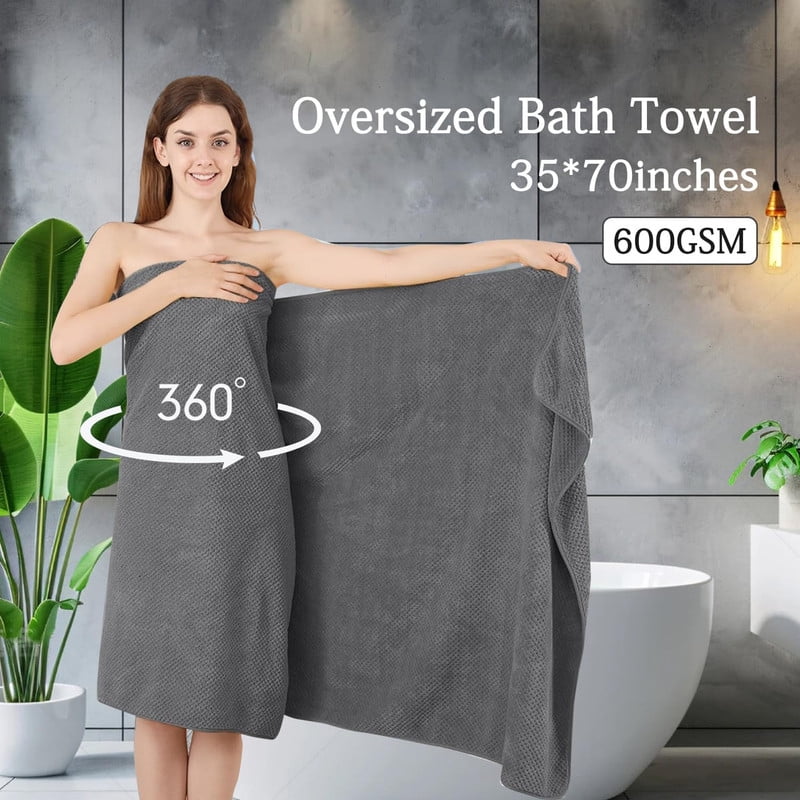 Dark Gray Bath Towels, 4 Pack Oversized Bath Sheet Towels by Muddy Cat Home - 600 GSM, Ultra Soft