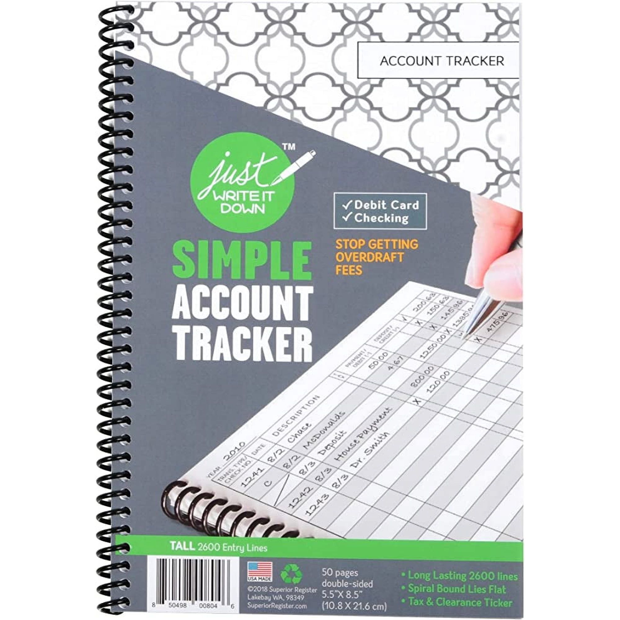 Superior Register Simple Account Tracker, 5.5 x 8.5, Money Ledger, 1 each