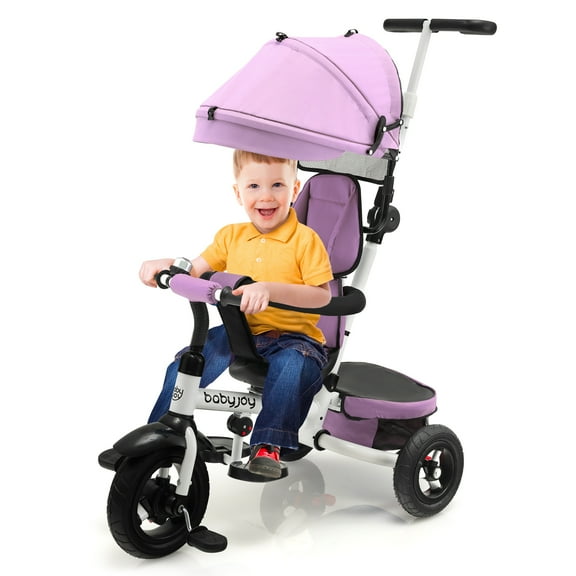 Infans Baby Tricycle Folding Toddler Tricycle W/Reversible Seat Adjustable Canopy Gray