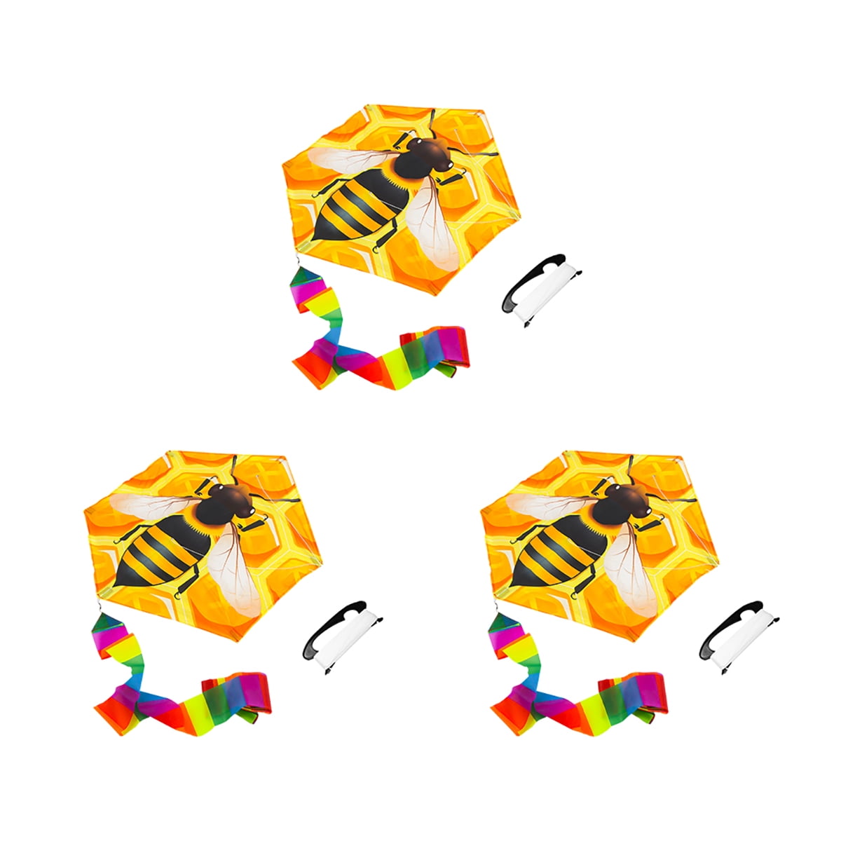 Kepooman Set of 3 Cartoon Bee-Print Kite with Long Colorful Tail, Single Line Kite Flying for Adulte Kids Kepooman Set of 3 Cartoon Bee-Print Kite with Long Colorful Tail, Single Line Kite Flying for Adulte Kids
