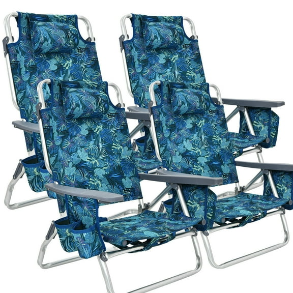 Gymax 4PCS Folding Backpack Beach Chair Reclining Camping Chair w/ Storage Bag Pattern