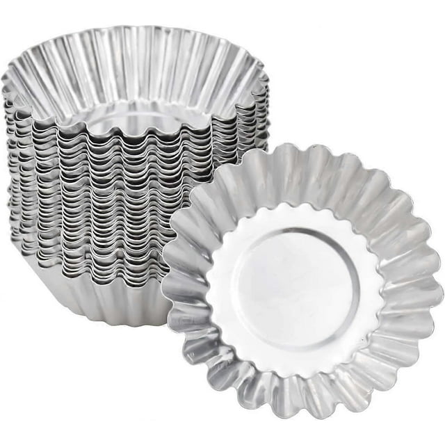 Molde de aluminio reutilizable para tartaletas de huevo (30 unidades), color plateado
