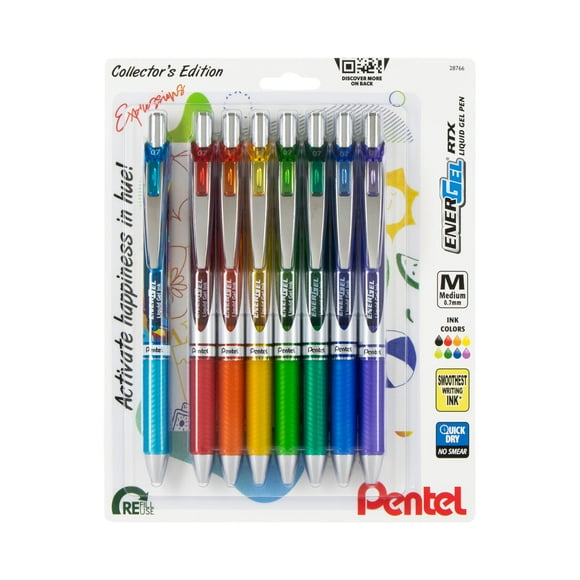 Bolígrafo Pentel EnerGel RTX Happiness Expressions de 0,7 mm, paquete de 8