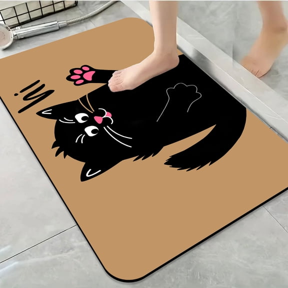 1pc Greeting Black Cat Bathroom Rug Bathroom Decor and Accessories- Durable,Anti Slip,And Quick Drying,Suitable For Indoor/outdoor Use - Perfect For Bathrooms,Bedrooms,Kitchens