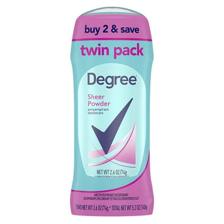 Degree Long Lasting Women's Antiperspirant Deodorant Stick Twin Pack, Sheer Powder, 2.6 oz