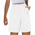 thumbnail image 2 of qolati Bermuda Shorts for Women Dressy Elastic High Waisted Knee Length Cargo Shorts Casual Pleated Wide Leg Summer Shorts with Pockets, 2 of 3