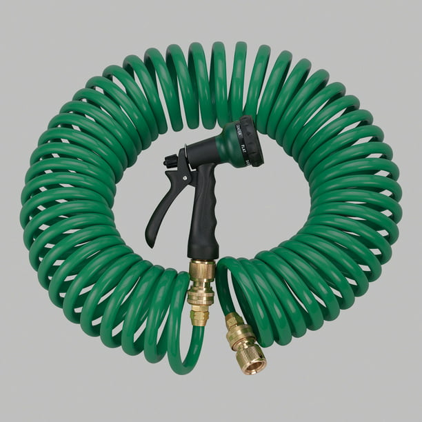 Orbit Green 50 Coiled Garden Hose With 6 Pattern Spray Nozzle