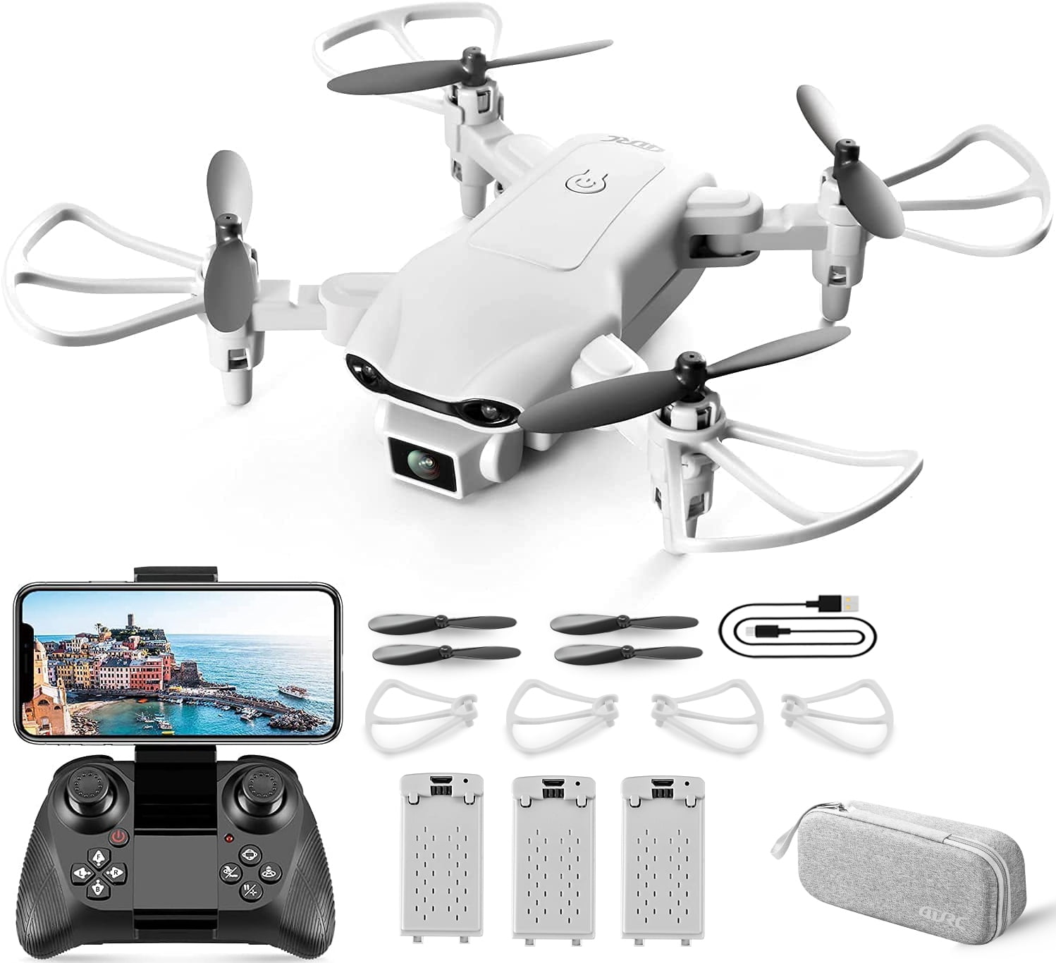 4DRC V9 Mini Drone with 720P HD Camera for Adults, Foldable Quadcopter with FPV WiFi Camera 3 Modular Batteries White