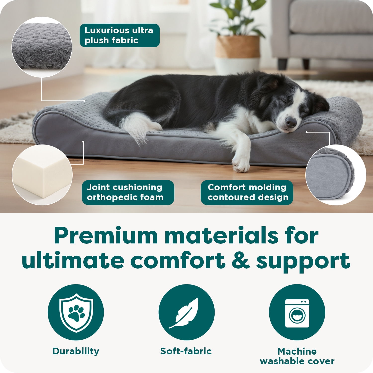 FurHaven Pet Dog Bed | Orthopedic Ultra Plush Luxe Lounger Pet Bed for Dogs & Cats, Gray, Large