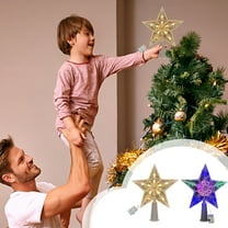 Christmas Tree Topper Transparent Five-Pointed Star Ornament | Luminous LED Belt Light | Modern Holiday Decoration | Durable Plastic | 17x15x1.5cm | 1PC