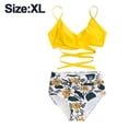 thumbnail image 2 of Conjunto de bikini para mujer, traje de baño de dos piezas, cintura alta, cuello en V, frente torcido, correas espaguetis ajustables, traje de baño, 2 of 5