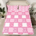thumbnail image 2 of jejeloiu Cheetah Leopard Print Twin Sheet Sets,Patchwork Geometric Plaid Twin Fitted Sheet,Pink White Zebra Print Flat Sheet For Teens Kids,Breathable Home Decor,3-Piece, 2 of 7