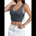 thumbnail image 3 of Tops Cortos Sin Mangas para Mujer con Cuello Cuadrado Acanalado Negro M, 3 of 7