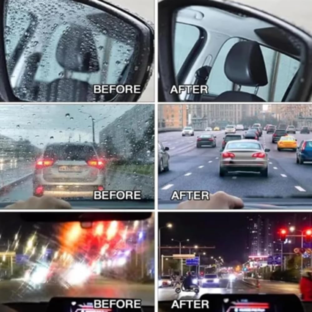 Q4 Glass Cleaner Guard, Glass Oil Film Remover for Automotive Windshield/Window/Mirror Cleaning, 100ml Roll-On Glass Compound with Cleaning Board, Clearvision Improve Driving Visibility
