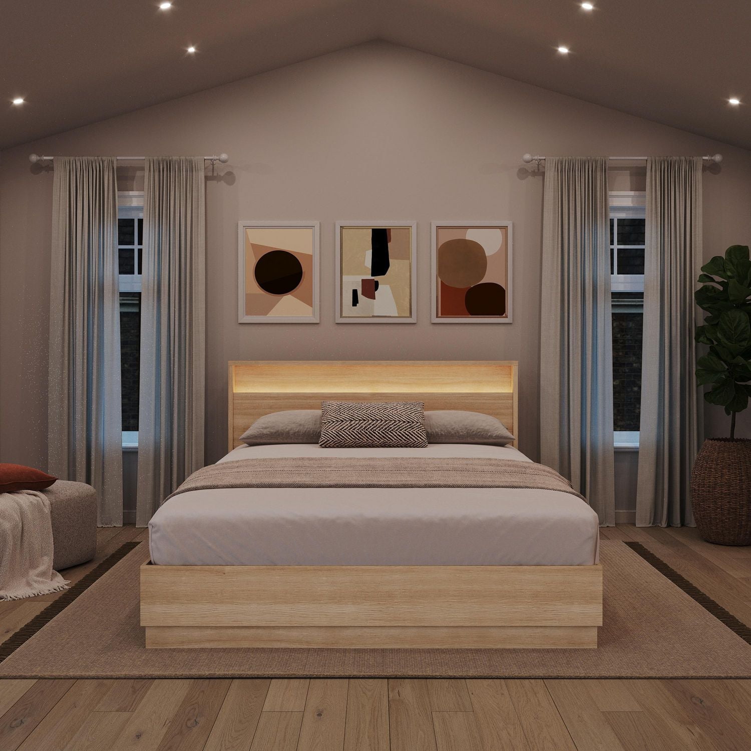 Harlow Bed Set with Slatted Bedframe and Headboard with Integrated Light