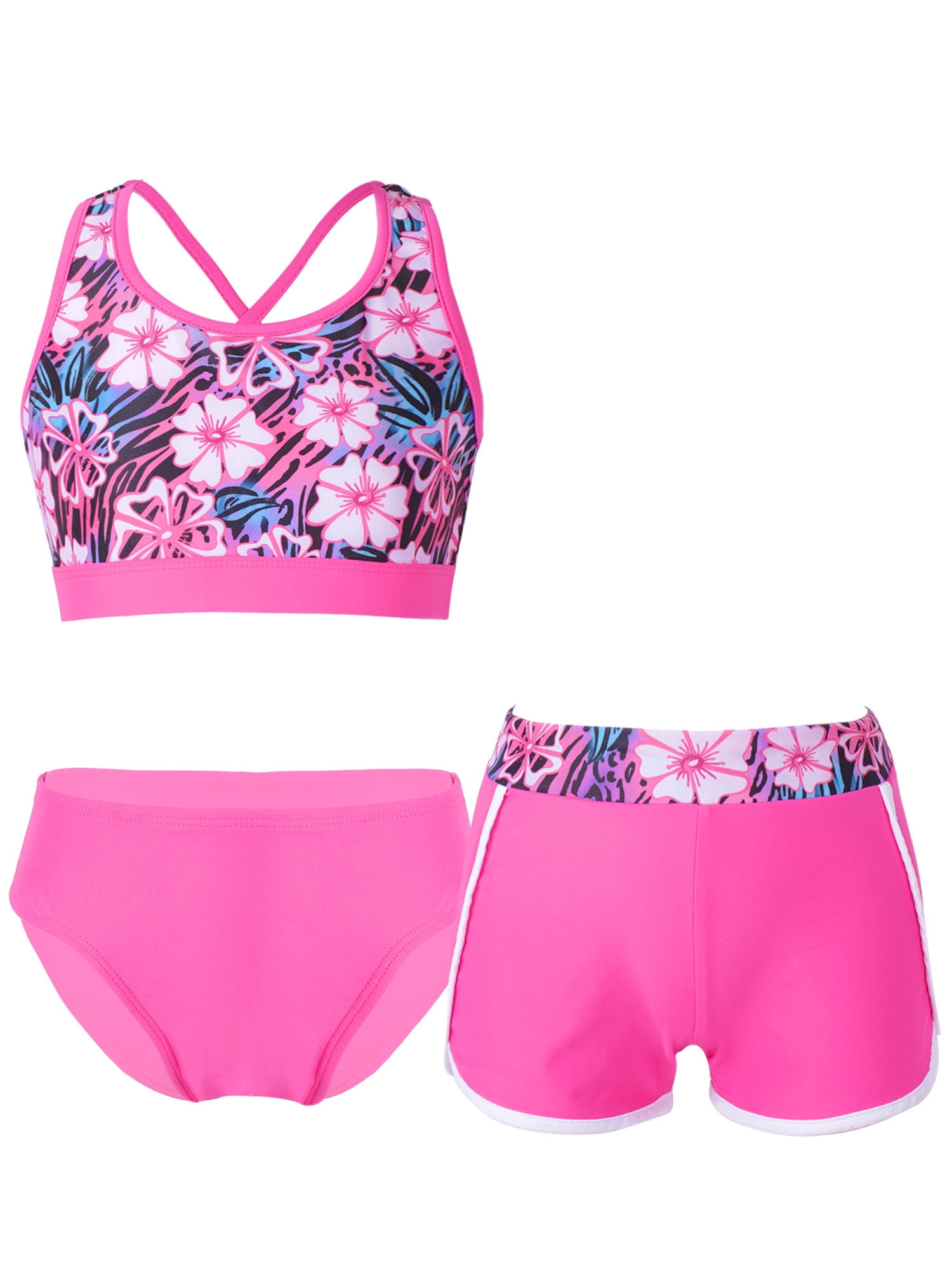 DPOIS Girls Print 3 Piece Swimsuits Bikini Sets with Boyshorts Tankini