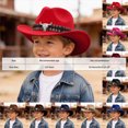 thumbnail image 3 of NOLDARES Toddler Boys Cowboy Hat, Western Hat for Kids, Leather Hatband Baby Cowgirl Hat for Girls(Red,3-8 Y), 3 of 5