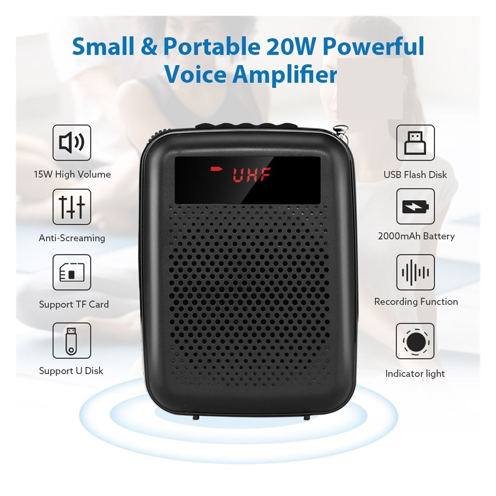 Voice Amplifier Wired Microphone FM Radio AUX Audio Recording Blue-tooth Speaker For Teachers Instructor Mini Megaphone