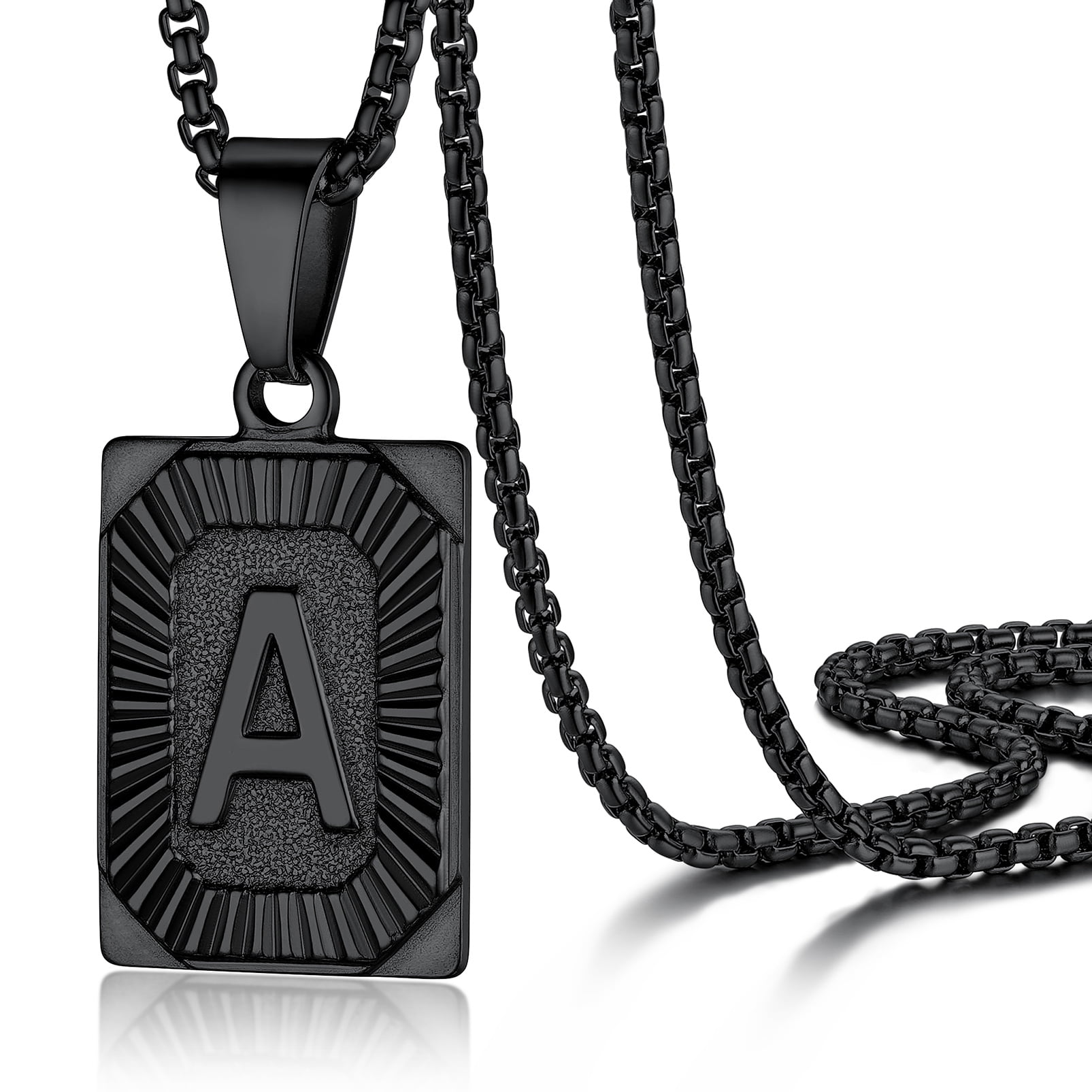 PROSTEEL Stainless Steel Initial Pendant Necklace for Men Women, Letter A Personalized Love Name Necklace Black Chain Birthday Christmas Gift for Son