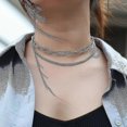 thumbnail image 4 of Collar de doble capa Yashi gargantilla de cadena clip de papel acero inoxidable color plateado DN272, 4 of 5