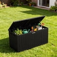 thumbnail image 3 of Cacagoo 100 Gallon Lockable Resin Large Outdoor Storage Box for Patio Furniture, Waterproof Modern Outdoor Cushions, Garden Tools and Pool Floats, Black, 3 of 8