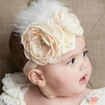 thumbnail image 2 of Baby Roasted Flower Headband Diamond Feather Headband for Newborn Birthday Photo Props Headwrap Infant Hair Flowers BebeTurban, 2 of 4