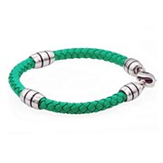 Arista Men's Fashionable Bracelet in Green Leather & Solid Stainless Steel, 8.5"