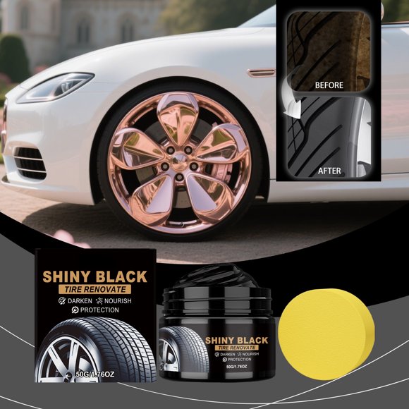Aufmer 50g Wheel Surface Polishing Ointment Daily Tire Gloss Keep Paste Long Lasting Bright Effect for regular vehicle outer wheel appearance maintenance(1 Set)