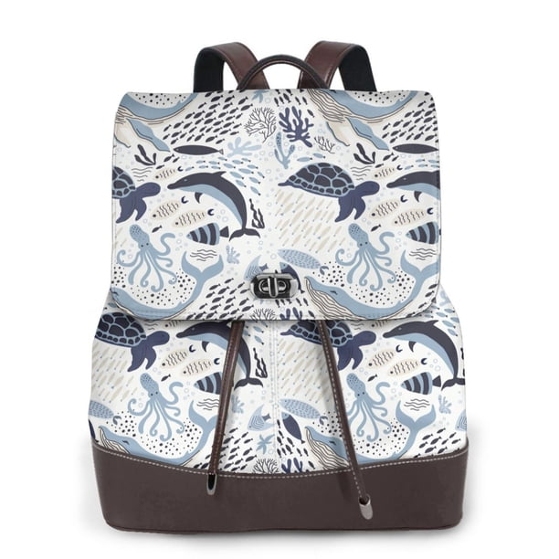 Easygdp Sea Animal Mochila de Cuero para Mujeres, Bolso de Hombro, Bolsos de Mano de Moda para Trabajo y Viajes