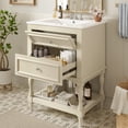 thumbnail image 4 of 24" Retro Elegant Bathroom Vanity with Storage, Modern Minimalist Bathroom Vanity with Open Shelf, Freestanding Storage Cabinet with Ceramic Sink for Bathroom, Beige, 4 of 9