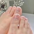 thumbnail image 1 of Press on Toenails Short Fake Toe Nails Press on Square Toe Acrylic Nails for Toes Press on Nails White French Tip Toe Nails Glue on Natural with Rhinestones Fake Nails for Toes in 24 PCS, 1 of 5