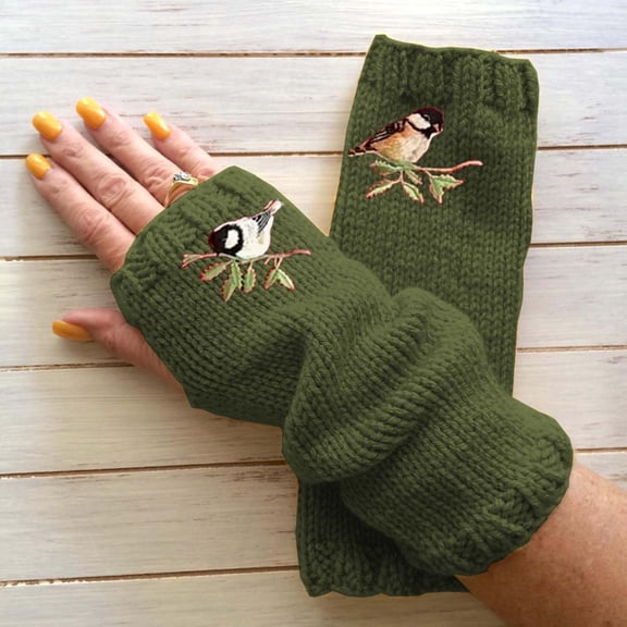Green Gloves Mittens for Women Men Winter New Ladies Fingerless Knitted Warm Half Finger Wool Gloves
