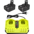 thumbnail image 1 of Batería de 18v y Charger, Paquete de 2 Reemplazo de 7.0Ah para Baterías Ryobi de 18v y Combo Charger de 2 Puertos P117 Compatible para Batería Ryobi ONE+ P100 P102 P103 P105 P107 P108 P118, 1 of 9