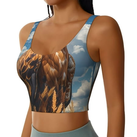 Haiem Blue Sky White Cloud Eagle Pattern Womens Sports Bra - U Neck Padded Low Impact Yoga Bra Workout Crop Top Gym Moisture-Wicking Workout Vest -XX-Large